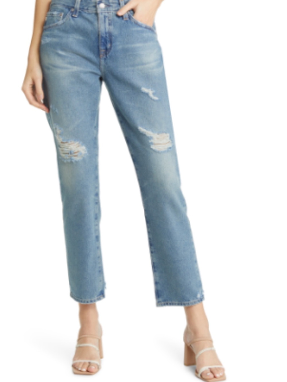 Ag Adriano Goldschmied Light Blue Distressed Cropped Jeans